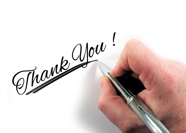 Hand written sentence "Thank you"