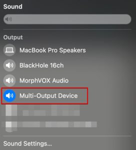 Mac sound output settings with selected Multi-Output Device