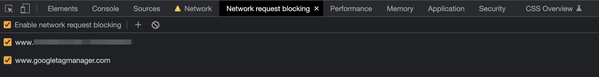 Network request blocking tab in Development panel, Brave browser