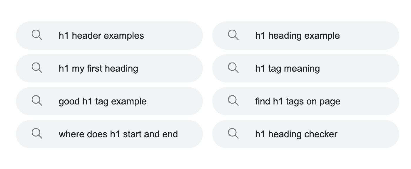 Bing Related Searches example for "Create perfect H1 heading"