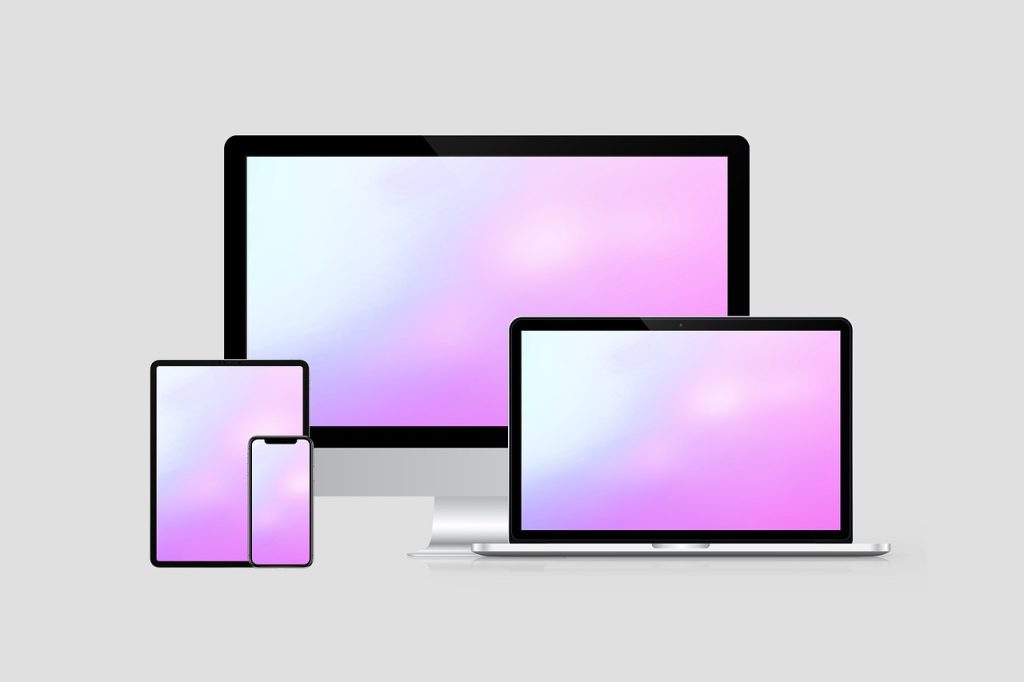 Multiple devices: phone, tablet, laptop, desktop computer