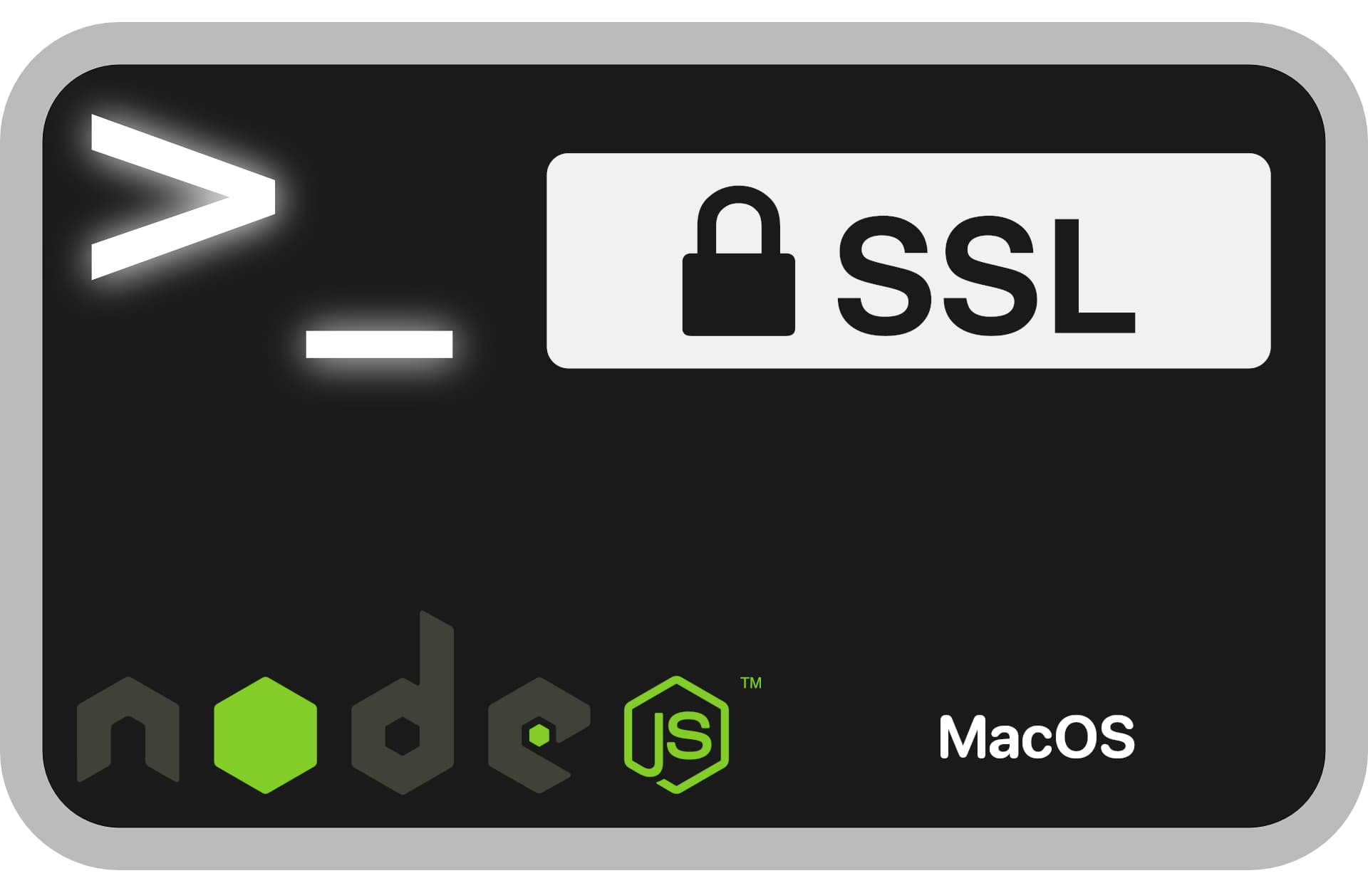 MacOS terminal with lock icon and SSL text next to it, Node.JS logo and MacOS text