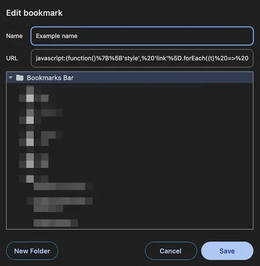 Edit bookmark dialog from the browser